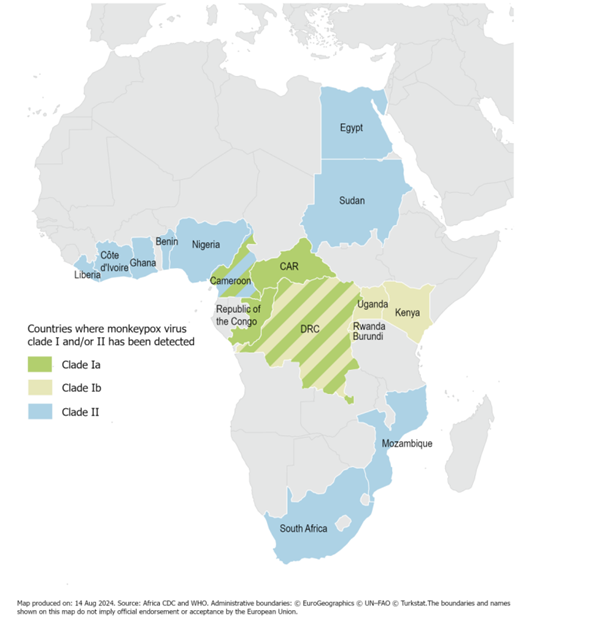 View of Africa with MPXV Clade I or Clade II