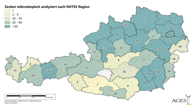 Zecken mikroskopisch analysiert nach NUTS3 Region (Vergrößert das Bild in einem Dialog Fenster)