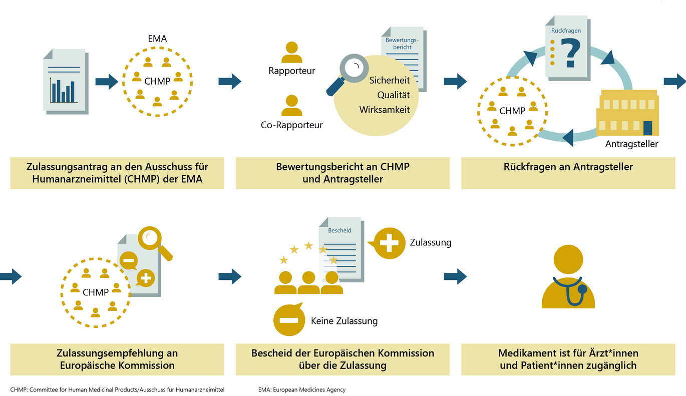 Ablaufdiagramm des zentralen Zulassungsverfahrens in der EU