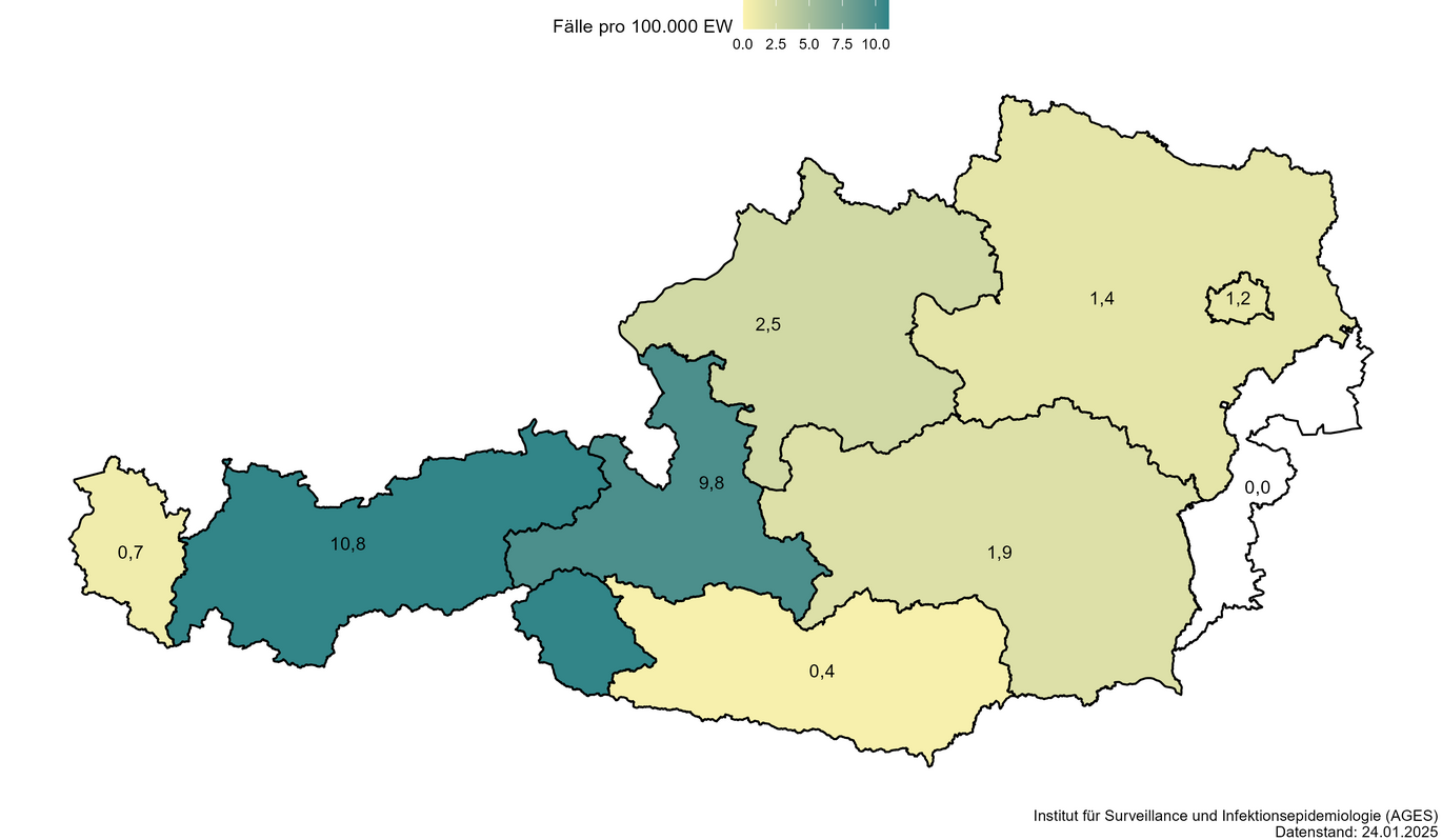 Pertussis-Inzidenz im Jahr 2024 pro Bundesland (Stand: 17.12.2024) 