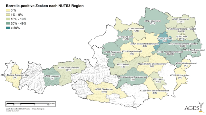 Borrelia-positive Zecken nach NUTS3 Region (Enlarges Image in Dialog Window)