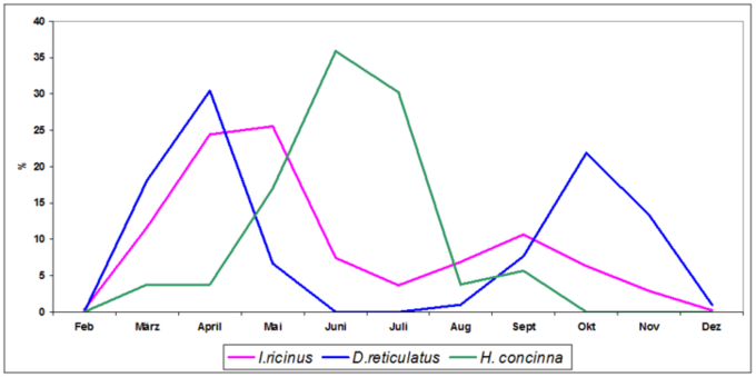 Fig. 2. tick species at different times of the year (total 689 ticks collected from 83 dogs). (Enlarges Image in Dialog Window)